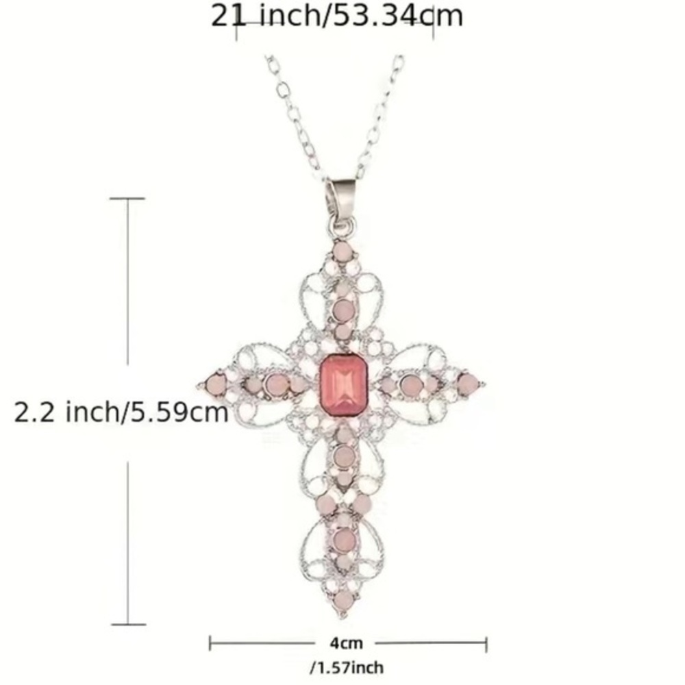 Boho style Cross Necklace Inlaid Synthetic Gems Adjustable Neck With Gift Box
